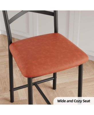 Set of 4 PU Leather Counter-Height Bar Stools with Back and Footrest