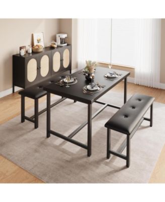 Dining Table Set for 4 Kitchen Table with Benches Rectangular Dining Room Table Set with 2 Upholstered Benches 3 Piece Dining Table Set Retro