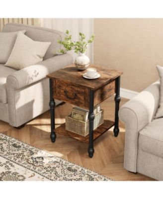 Industrial End Table with Storage, 2 Tier Side Table with Drawer, Compact Bedside Nightstand for Living Room or Bedroom