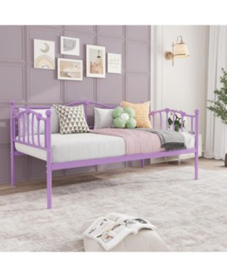 Twin Size Daybed Frame, Metal Platform Sofa Bed with Stylish Headboard, Heavy Duty Steel Slat Support