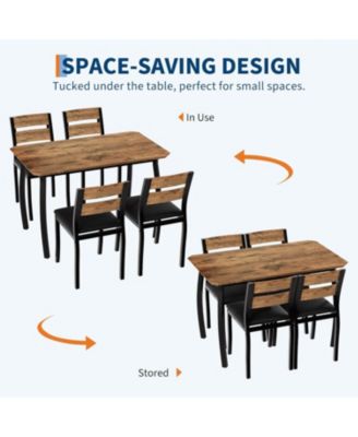 5Pcs Dining Table Set for 4, Space-Saving Kitchen Table with Upholstered Chairs, Modern Angled Corner Design, Compact Dinner Set