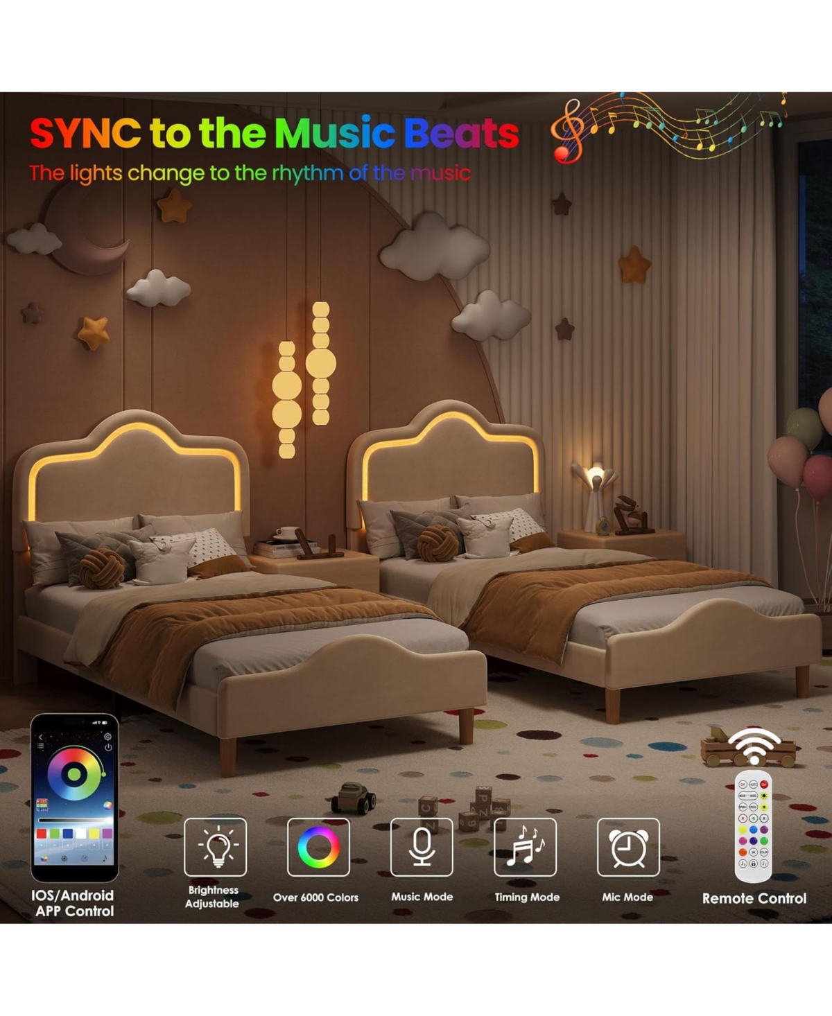 gaomon Twin Xl Size Bed Frame with Adjustable Led Headboard, Velvet Upholstered Princess Platform Bedframe with Footboard for Kids/Girls