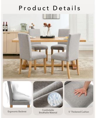 Dining Chairs Set of 4, Modern Fabric Upholstered Ergonomic Chairs with Curved Backrest, Heavy-Duty Wood Legs for Dining Room Kitchen Home