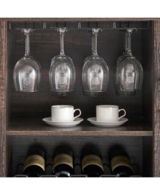 Wine Bar Cabinet with LED Light and Detachable Rack, Wine Cabinet with Mesh Door, Liquor Cabinet with Glass Holder and Coffee Bar for Liquor
