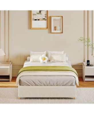 Twin Size Cloud Bed Frame, Low Bed Frame Without Headboard, Corduroy Upholstered Low Platform Bed with Solid Wood Legs, No Box Spring Required