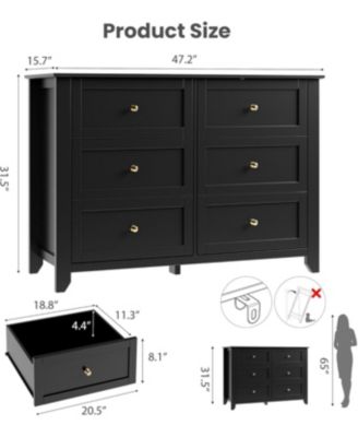 6 Drawer Dresser for Bedroom, Large Dresser with Deep Drawers & Metal Knobs, Modern Wooden Chests of Drawers for Entryway, Hallway