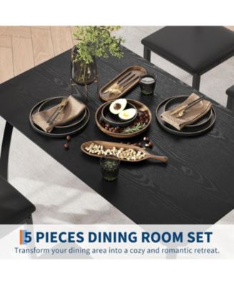 5Pcs Dining Table Set for 4, Space-Saving Kitchen Table with Upholstered Chairs, Modern Angled Corner Design, Compact Dinner Set