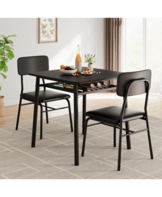 Dining Table for 2 with Storage Rack Small Kitchen Table for 2 with Metal Square Table with Upholstered Chairs Set of 2 3-Piece Dining Room Set