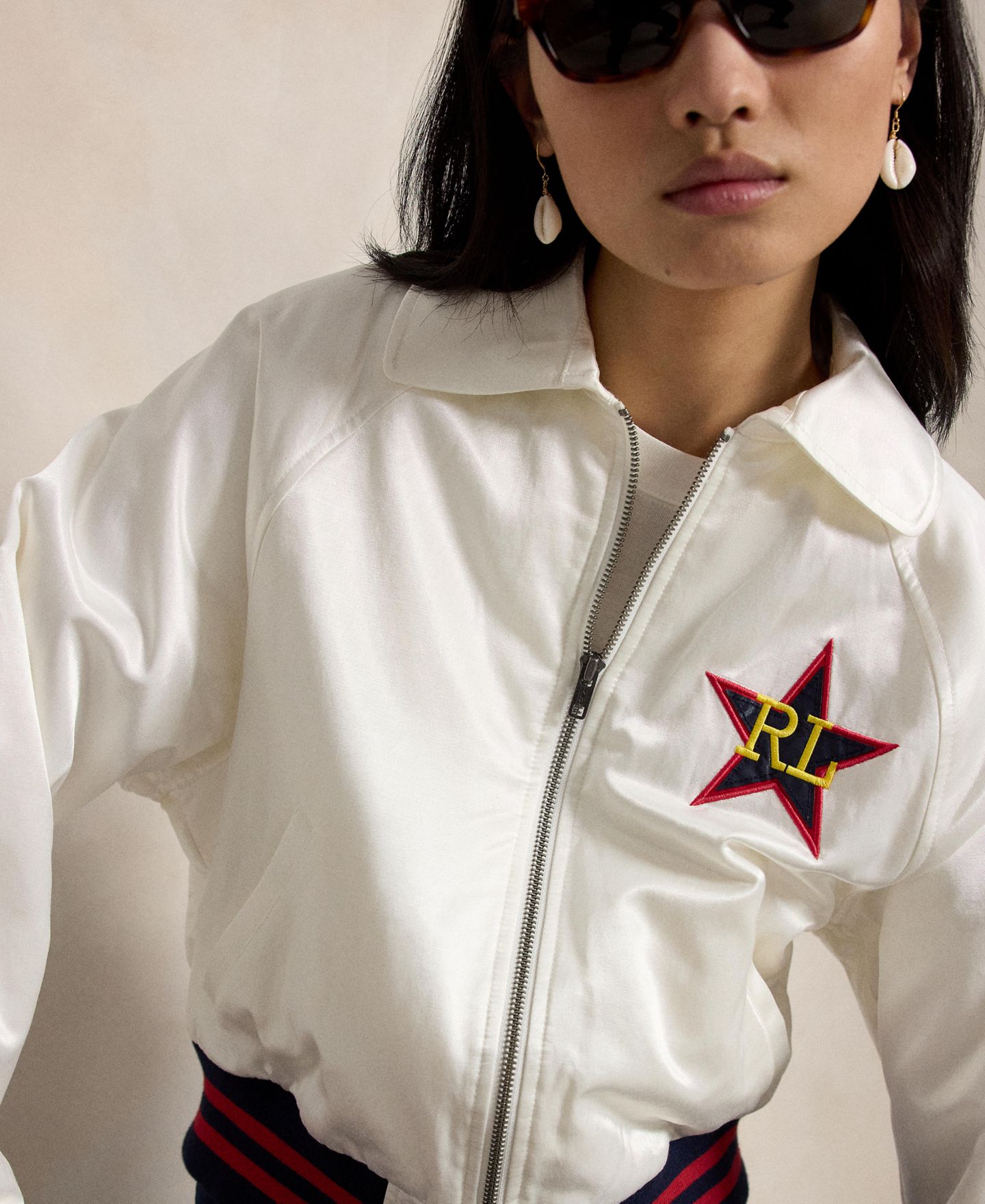 Женская куртка Polo Ralph Lauren Spread Collar Long-Sleeve Bomber, цвет: Белый песочный — фото 6