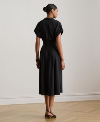 Women's Belted Crepe Surplice Neck Dress