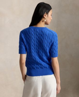 Women's Cable-Knit Cotton Short-Sleeve Cardigan