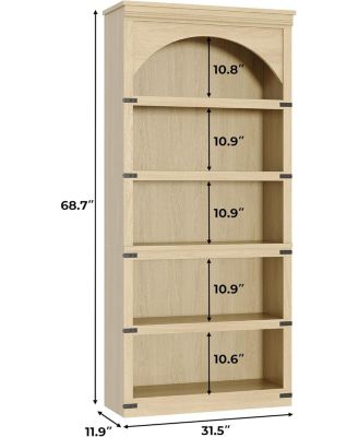 68.7" Tall Arched Bookcase – 5-Shelf Farmhouse Wooden Bookshelf with Curved Storage Rack for Home Office, Living Room, or Bedroom