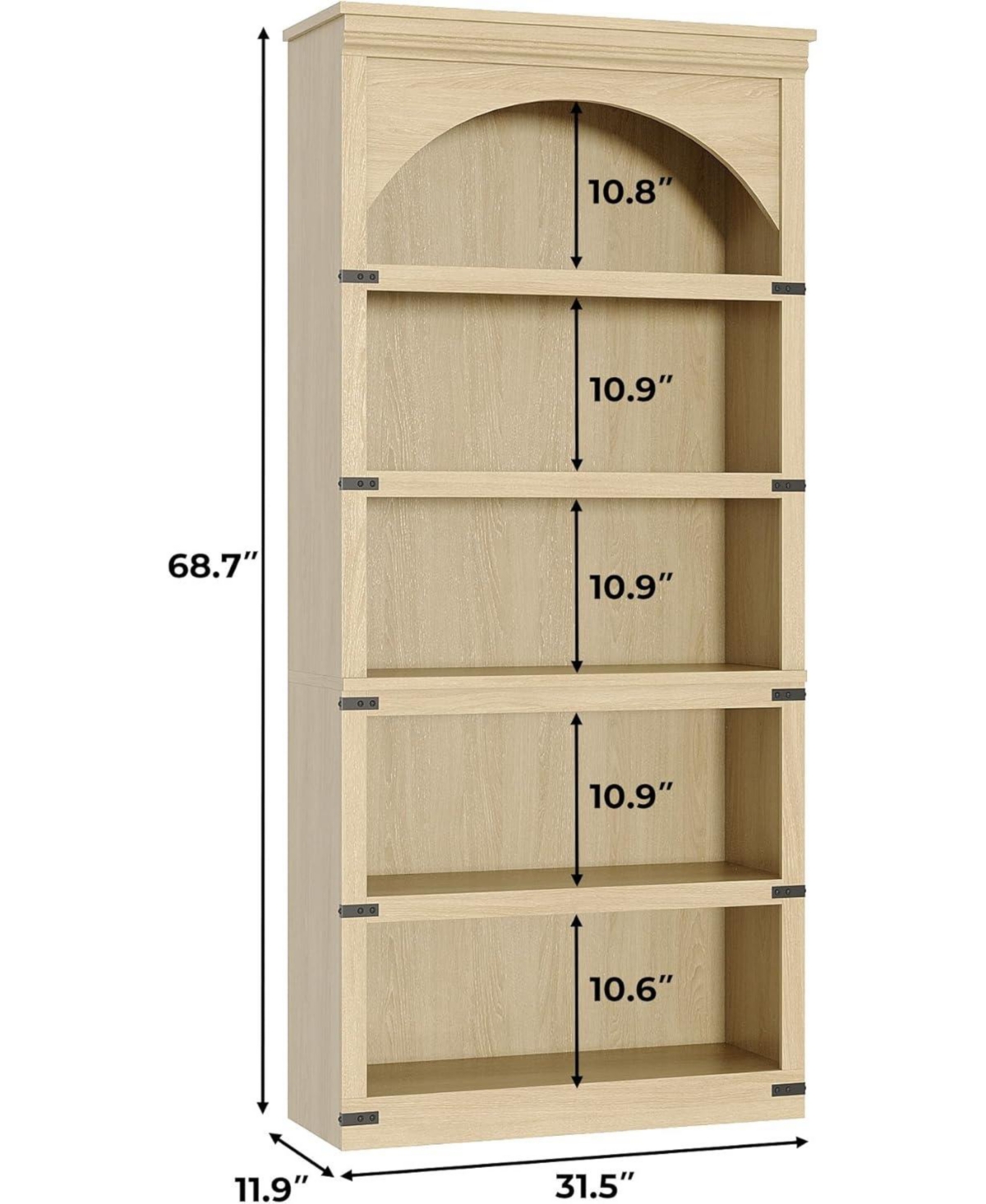 gaomon 68.7" Tall Arched Bookcase – 5-Shelf Farmhouse Wooden Bookshelf with Curved Storage Rack for Home Office, Living Room, or Bedroom