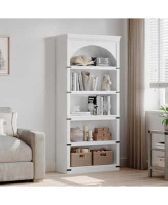 68.7" Tall Arched Bookcase – 5-Shelf Farmhouse Wooden Bookshelf with Curved Storage Rack for Home Office, Living Room, or Bedroom