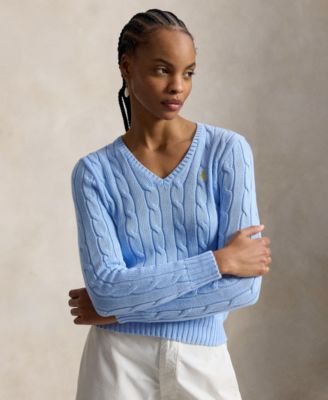 Women's Cable-Knit Cotton V-Neck Sweater