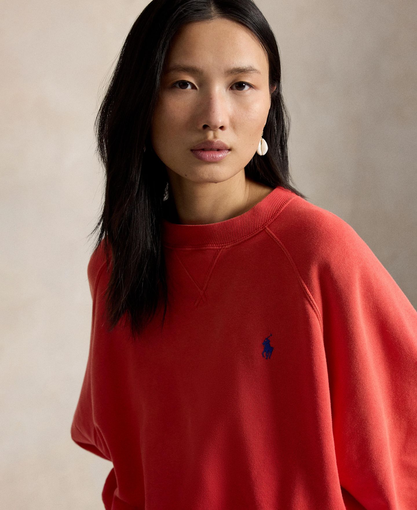 Женский свитшот Polo Ralph Lauren Lightweight Fleece Crew Neck, цвет: Bright Hibiscus — фото 3