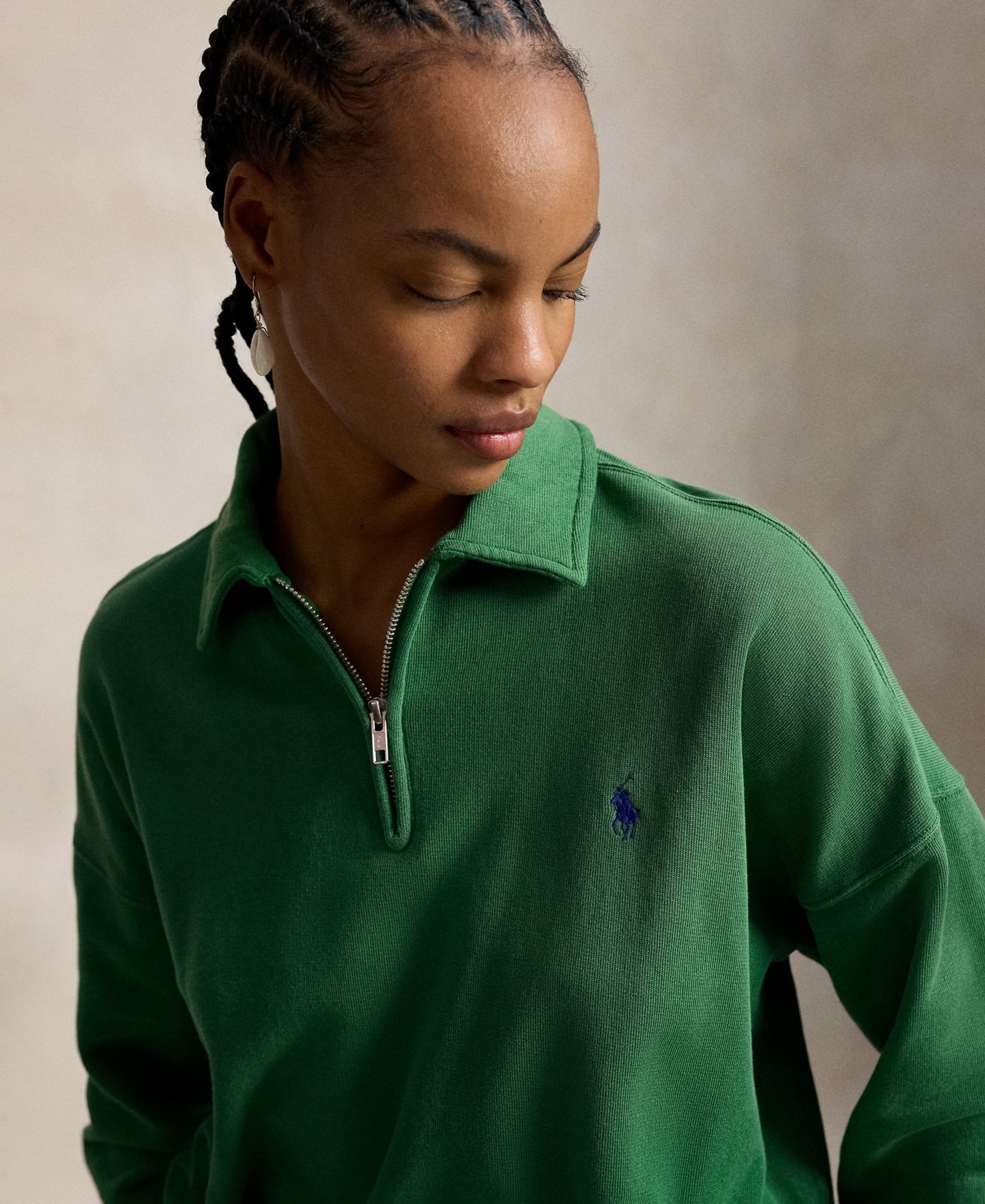 Женский свитшот Polo Ralph Lauren Spread Collar Long-Sleeve Quarter-Zip, цвет: Зелёный — фото 4