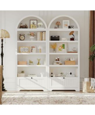 71" Tall Arched Storage Cabinet with Drawer, 6-Tier Freestanding Arch Pantry Cabinet with Adjustable Shelves