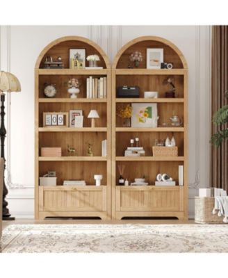 71" Tall Arched Storage Cabinet with Drawer, 6-Tier Freestanding Arch Pantry Cabinet with Adjustable Shelves