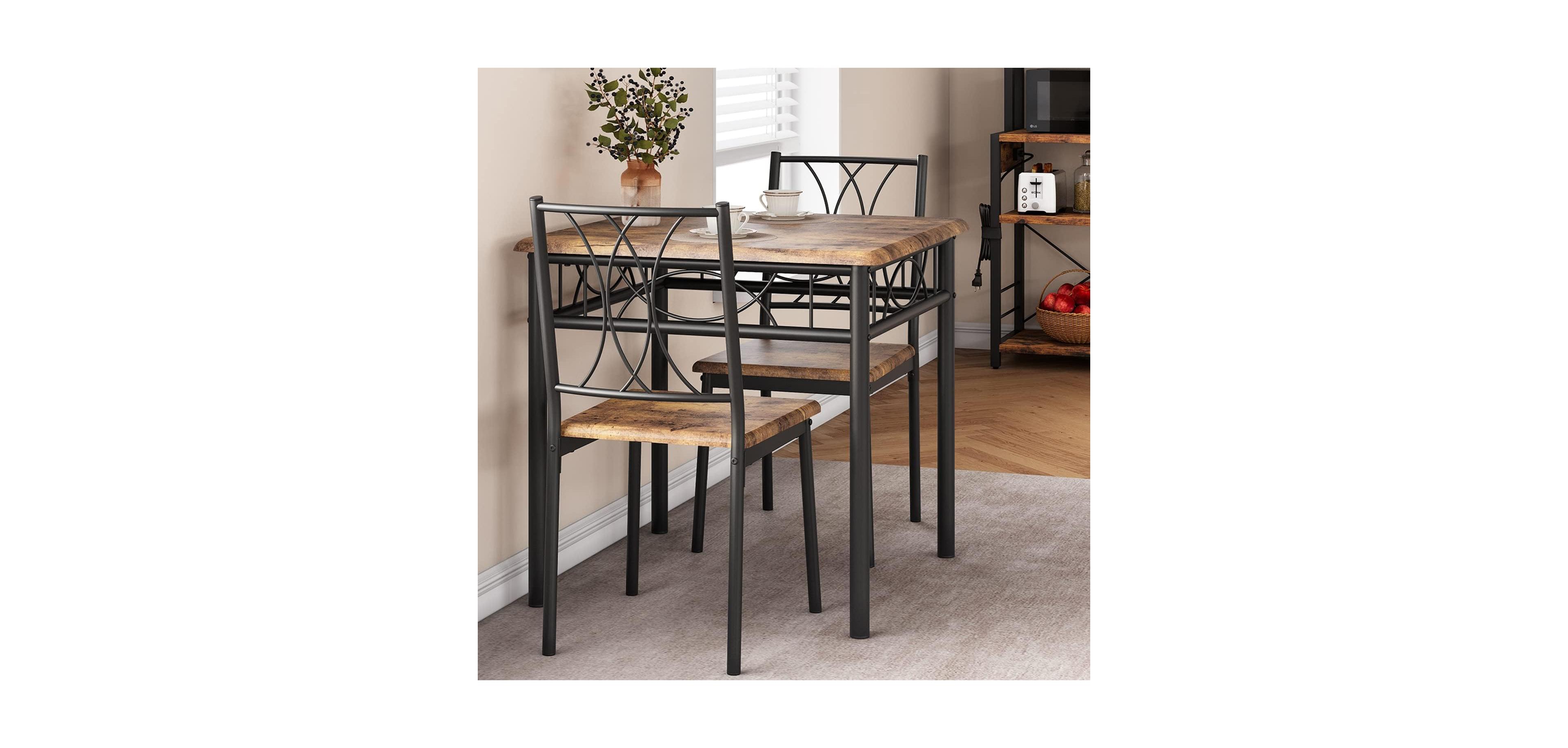 gaomon Dining Table Set for 2 Kitchen Table and Chairs for 2 Square Dining Room Table Set with 2 Metal and Wood Chairs Kitchen Table Set for Apartment