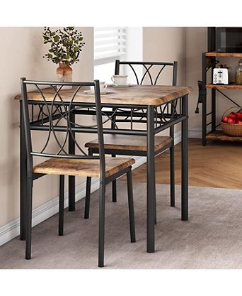 Dining Table Set for 2 Kitchen Table and Chairs for 2 Square Dining Room Table Set with 2 Metal and Wood Chairs Kitchen Table Set for Apartment