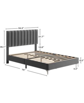 Size Fabric Upholstered Headboard Bed Frame, Adjustable Headboard and Wooden Slats Support with Under Space, Fully Upholstered Mattress