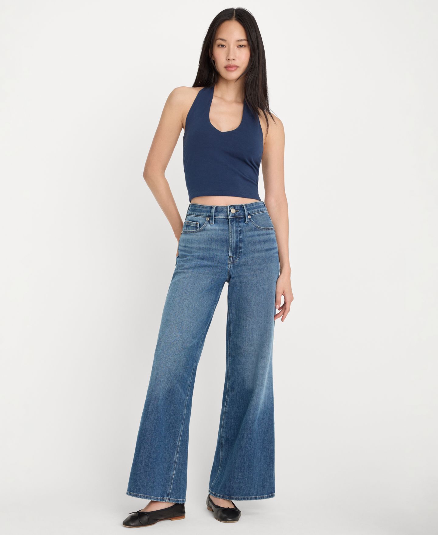 Женские джинсы Good American Soft Tech Palazzo Ankle-Length, цвет: Синий — фото 1