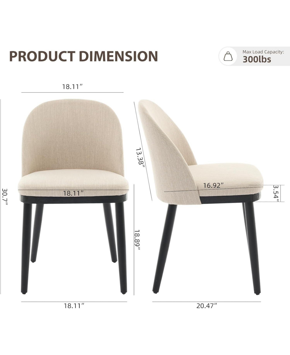 gaomon Dining Chairs Set of 4, Modern Fabric Upholstered Kitchen Side Chairs with Curved Backrest & Wood Leg, Armless Dining Chair for Restaurant/Cafe