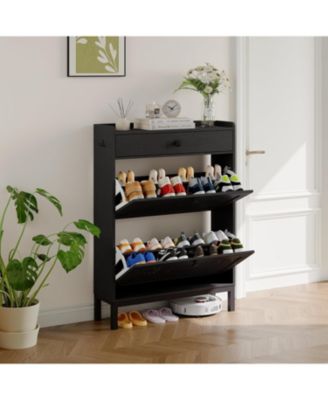 Shoe Storage Cabinet with 2 Flip Drawers & Top Drawer, Space-Saving Shoe Storage Organizer for Entryway, Apartment