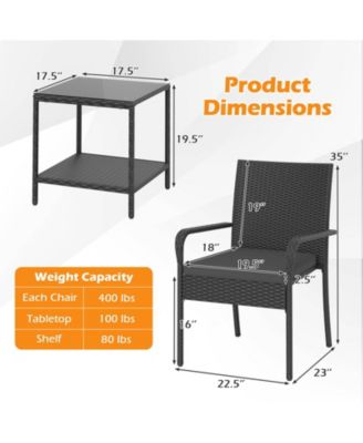 3 Piece Patio Furniture Set Outdoor Wicker Chair & Table Set w/ Seat Cushions