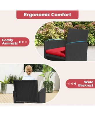 Set of 8 Patio Conversation Set w/Seat Cushions & Tempered Glass Tabletop Porch Outdoor