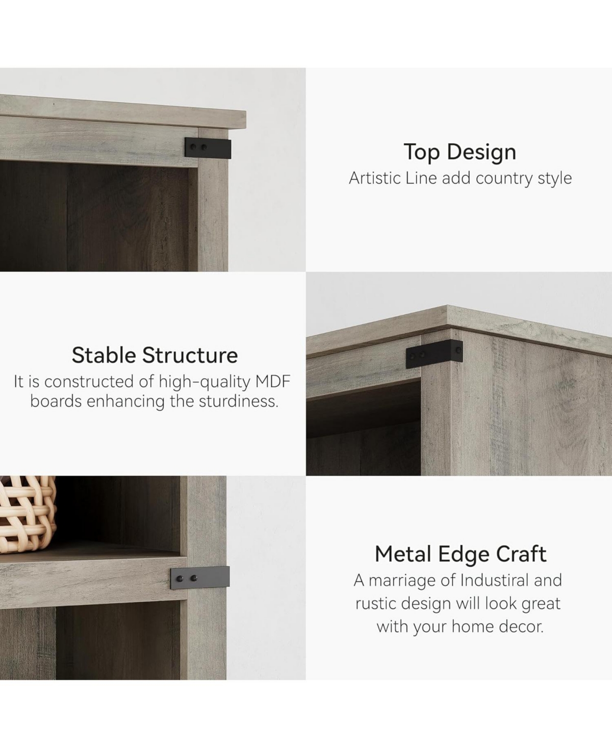 gaomon 3-Tier Farmhouse Bookcase – Wooden Bookshelf with Open Display Shelves and Storage, Freestanding Home Office, Living Room, Bedroom Furni