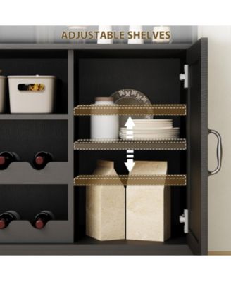 47" Farmhouse Coffee Bar Cabinet with Charging Station &Wine Racks Rustic Wood Kitchen Buffet Cabinet Wine Bar Table