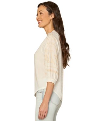 Women's Mixed Media Embroidered Top