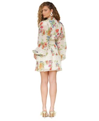 Women's Floral Lace-Trim Chiffon Dress