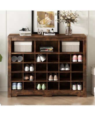 Sleek Design 24 Shoe Cubby Console, 5-Tier Storage Cabinet with Curved Base, Freestanding Shoe Organizer for Hallway, Living Room