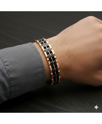 Stainless Steel, Two-Tone Double Striped Linked Bracelet