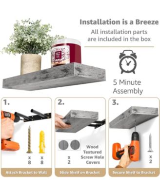 3 Pack 16 Inch  Floating Shelves - for Bedroom, Kitchen, Living Room, Office