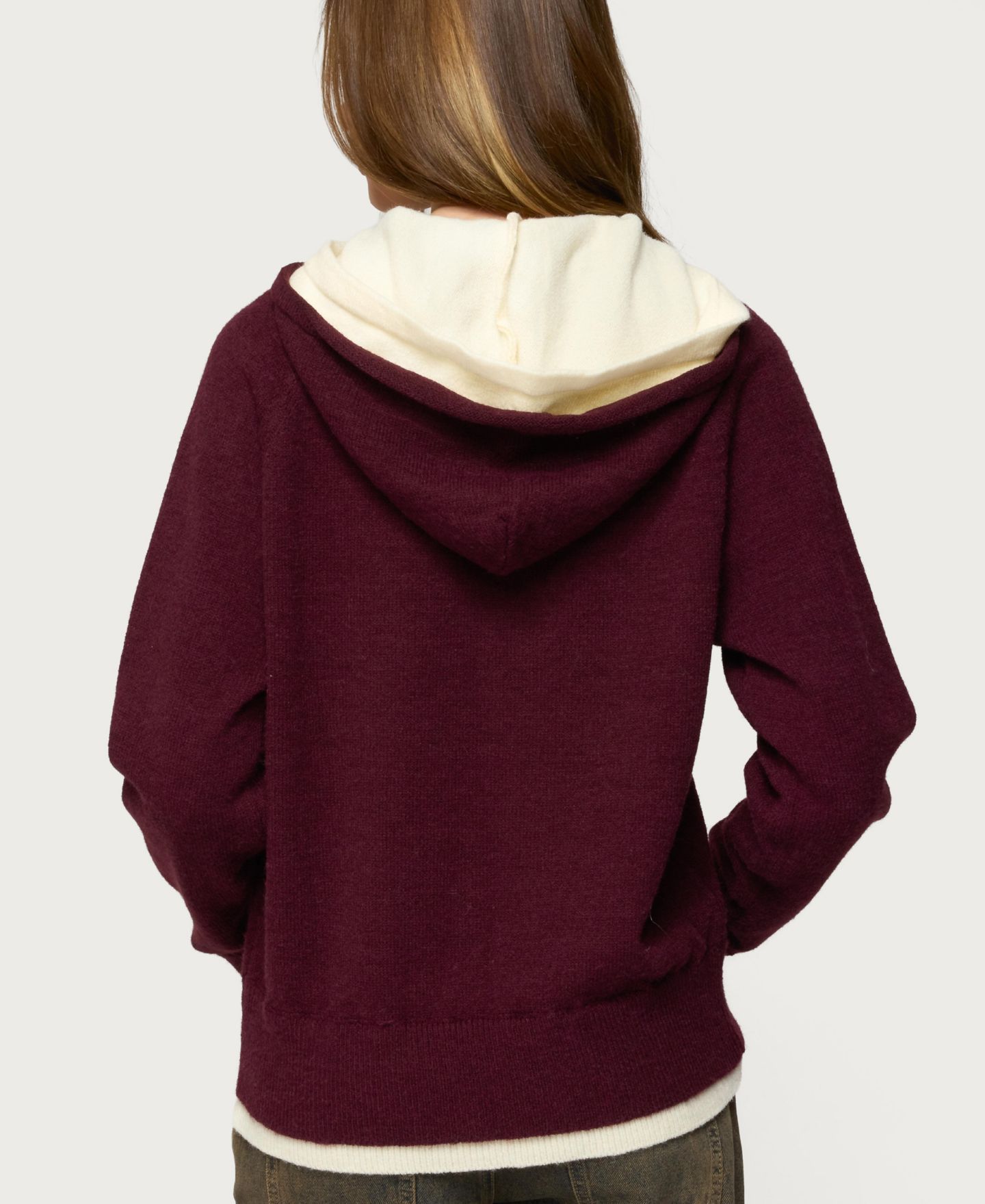 Женское худи Edikted Varsity Contrast Layered Knit, цвет: Бордовый кремовый — фото 2
