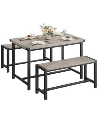 Dining Table Set for 4, Kitchen Room Table Set with 2 Benches, 3-Piece Wood Dining Room Dinette Sets Dining Chairs Set