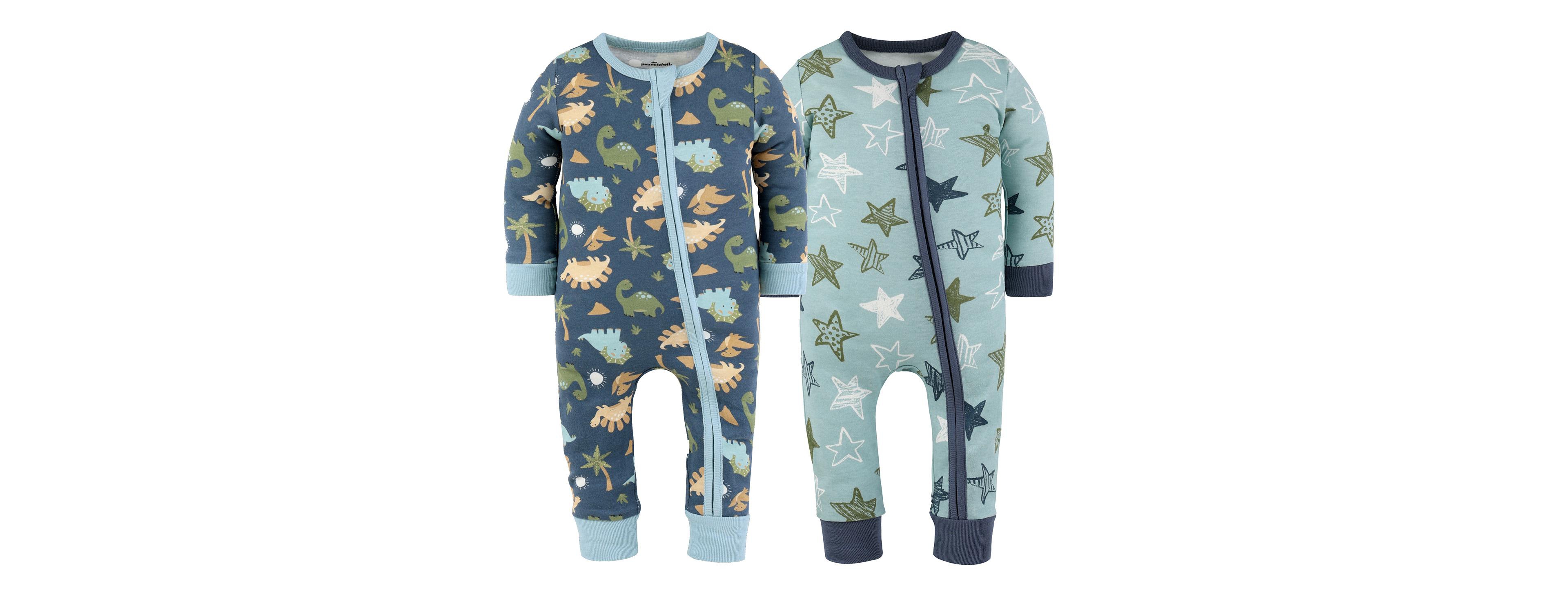 The Peanutshell Baby Boys Dino Star Cotton Footless Pajamas for Boys, 2 Pack