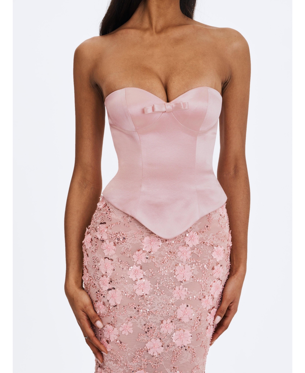 Miss Circle Women's Uliya Rosy Strapless Mermaid Peplum Maxi Dress