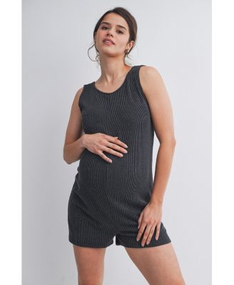 Maternity Ribbed Sleeveless Crewneck Romper