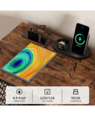 47 Inch Industrial Coffee Bar Cabinet with Led Lights and Power Outlets Wood Liquor Cabinet with 2 Doors Glass Holders & Storage