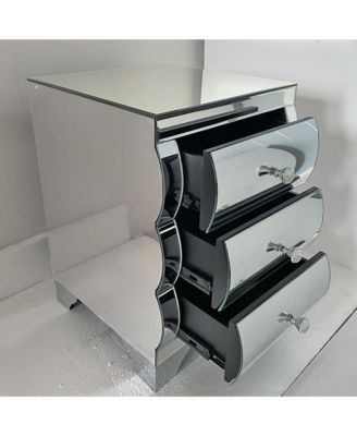 Mirrored Nightstand, Glass Bedside Table with 3 Wave Drawers, Modern End Table for Bedroom, Living Room, Home Office