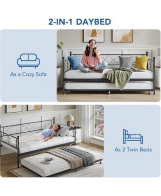 Twin daybed with Trundle, Metal Twin Daybed and Trundle Set, Day Bed Sofa Bed Frame with Steel Slat Support.