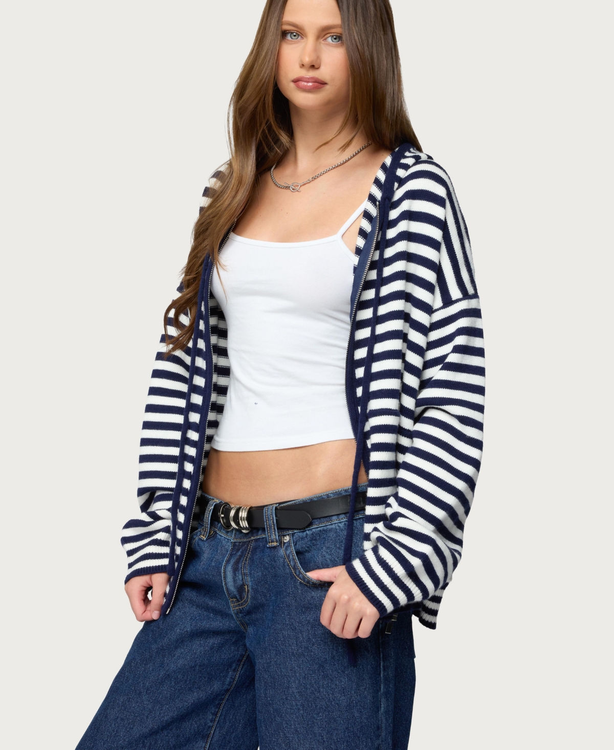 Edikted Women's Safari Striped Knit Zip Up Hoodie