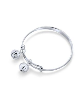 Jingle Bells ABC Numbers Butterfly Bangle Bracelet Small Wrist 6.5 Inch .925 Sterling Silver Adjustable Bells Are Silver Plated