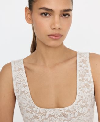 Women's Stretch Lace Scoop Neck Tank Bodysuit, Regular & Plus Size