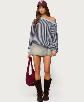 Women's Averi Striped Oversized Off Shoulder Sweater